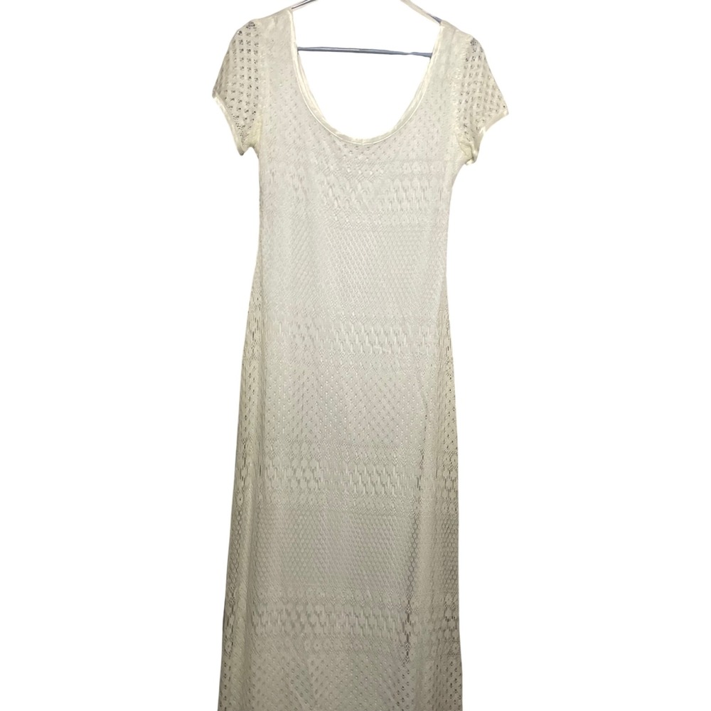 Vintage Breakin‎ Loose White Lace Maxi Dress Scoop Neck Short Sleeve Sheath Sz 7